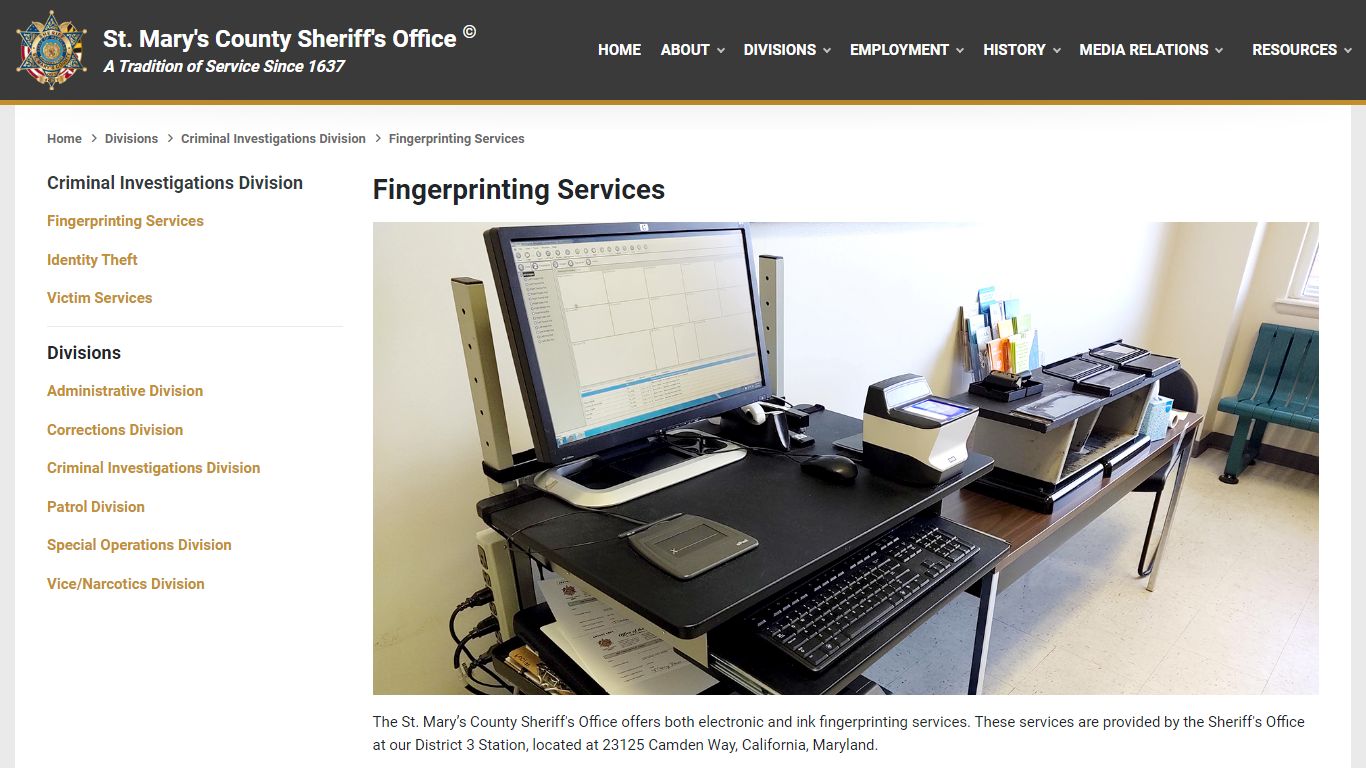 Fingerprinting - St. Mary's County Sheriff's Office